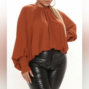 FASHION NOVA Women's Brown Oversized Blouse NWOT (Size 1X)